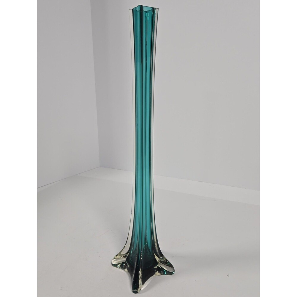 Vintage Viking Glass Epic Four Square #1484 Bluenique Teal Vase 15 5/8"